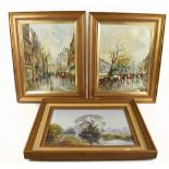 A pair of modern Parisian oils and a landscape by Bill Haines, all framed (3).