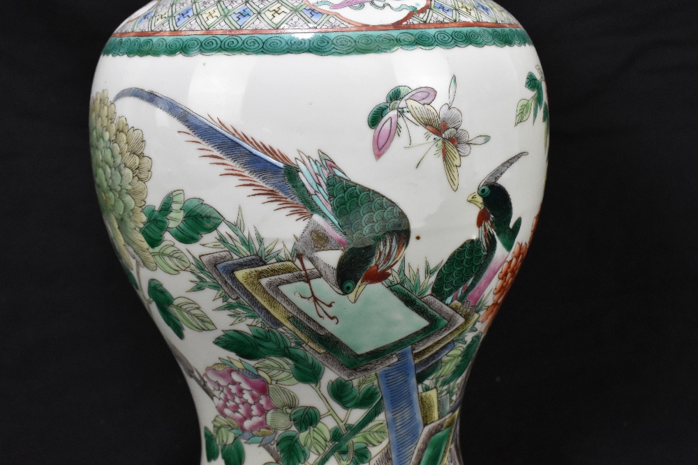 A 19th century Chinese Famille Verte vase, Guangxu mark and of the period, the body decorated with a - Image 3 of 9