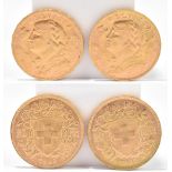 SWITZERLAND; two Helvetia twenty francs gold coins, 1935, approx weight 13g (2). Additional