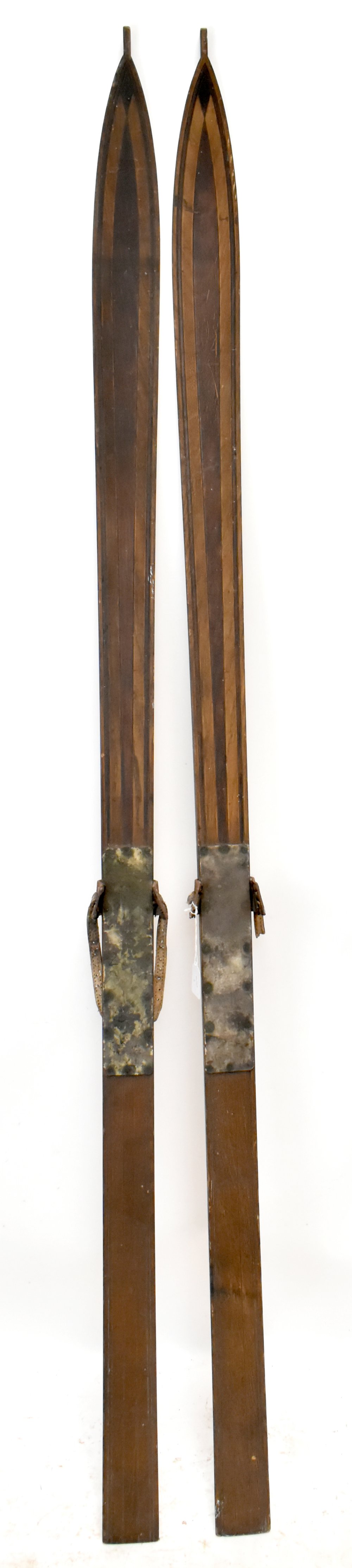 L.H HAGEN & CO CHRISTIANIA; a pair of hickory wood, steam bent, pre 1925 skis with Fritz Huitfeldt