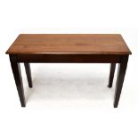 An early 20th century mahogany side table/hall table, with rectangular top, on tapered legs,