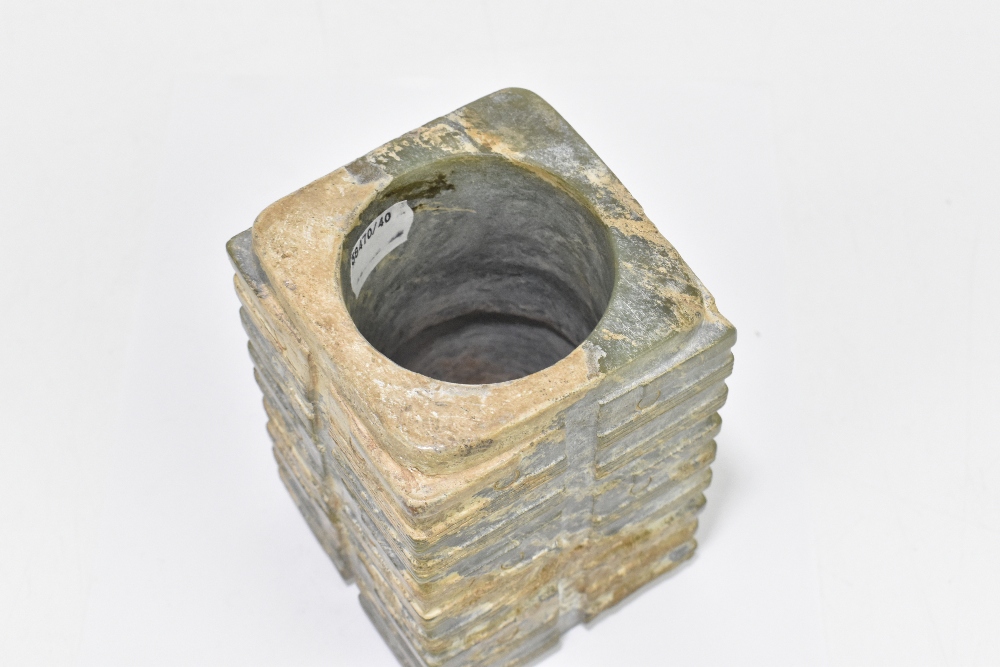 An archaic jade cong with nine horizontal bands to the body, height 13.5cm, width 8.5cm. Provenance: - Image 4 of 11