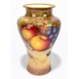 RICHARD SEABRIGHT FOR ROYAL WORCESTER; a hand painted vase of shouldered form, decorated with fruit,