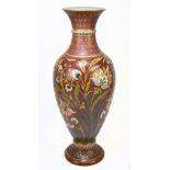 METTLACH; a large German stoneware vase with incised and relief floral decoration, impressed marks