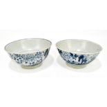 TEK SING CARGO; Two Chinese bowls painted with floral sprays in blue and white, diameter 17.25cm and