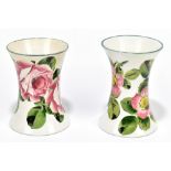 WEMYSS WARE; two weighted vases painted with pink dot rose and cabbage roses, height of largest