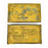 Two Chinese Tang Dynasty gilt bronze belt ornaments, each approx. 7 x 4cm. Provenance: private