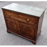 A mid-19th century mahogany secretaire side cabinet with later marble top above fitted top drawer,