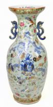 A large Chinese 19th century Canton Famille Rose enamel painted baluster vase with twin pierced