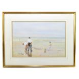 DAVID COLLIER; pastel children on a beech scene, signed and dated 20, 30x46cm, framed and glazed.
