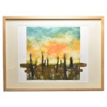 PETER CLOUGH (born 1944); 'Wall and Posts V - Sunset', a collagraph print, AP original, signed and