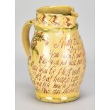 MARY WONDRAUSCH (1923-2016); a slipware jug inscribed 'May peace and plenty you each hour attend.