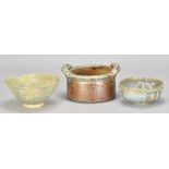 Poterie du Don; a salt glazed twin handled bowl, impressed pottery mark, diameter 16cm (including