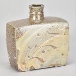PHIL ROGERS (1951-2020); a rectangular salt glazed slab bottle partially covered in brushed slip