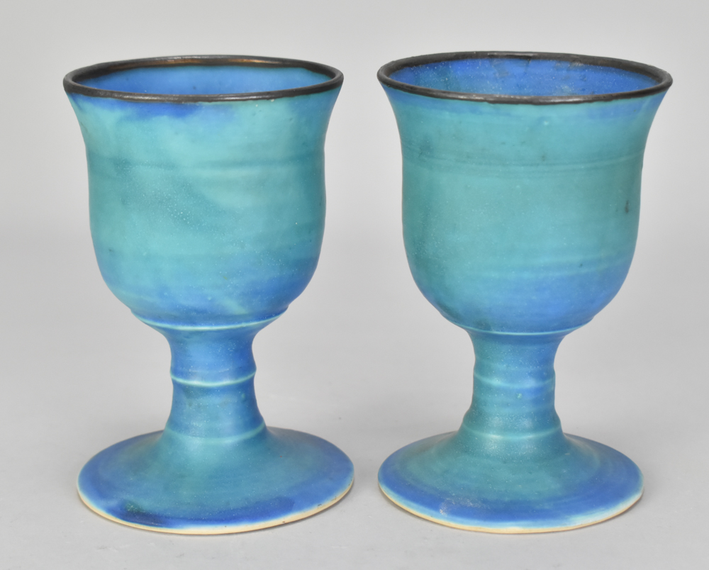 ABDO NAGI (1941-2001); a pair of stoneware goblets covered in copper barium glaze with bronze - Image 2 of 5