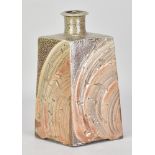 PHIL ROGERS (1951-2020); a salt glazed slab bottle partially covered in brushed slip and shino glaze