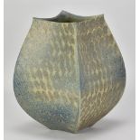 RUTH KING (born 1955); a square bulbous stoneware vessel with finger dab decoration, impressed RK