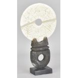 PETER HAYES (born 1946); a fractured white disc with clear wave mounted on canal clay and slate