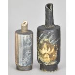 PAULA DOWNING; a stoneware 'bottle jar' with torn rim decorated with a photogram image of a