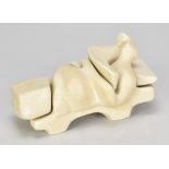 PETER WRIGHT (1919-2003); two interlocking porcelain reclining figures covered in pale oatmeal