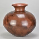 MICHAEL ALLEN; a large red earthenware vessel with burnished and smoke fired surface, impressed MA