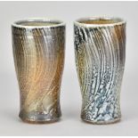 LISA HAMMOND (born 1956) for Maze Hill Pottery; a pair of tall stoneware beakers covered in soda