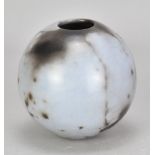 ANTONIA SALMON (born 1959); a globular smoke fired stoneware vessel with burnished pale blue