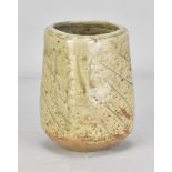 JANET LEACH (1918-1997) for Leach Pottery; a square stoneware pot partially covered in green ash