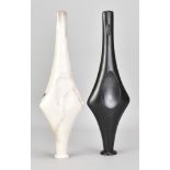 ANTONIA SALMON (born 1959); a pair of slender smoke fired stoneware standing forms with burnished