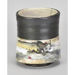 SAM HALL (born 1967) for Gaolyard Studios; a stoneware yunomi partially covered in black glaze