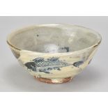 JIM MALONE (born 1946); a small stoneware bowl covered in brushed slip with cobalt fish