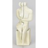 PETER WRIGHT (1919-2003); two interlocking porcelain seated figures covered in mottled white