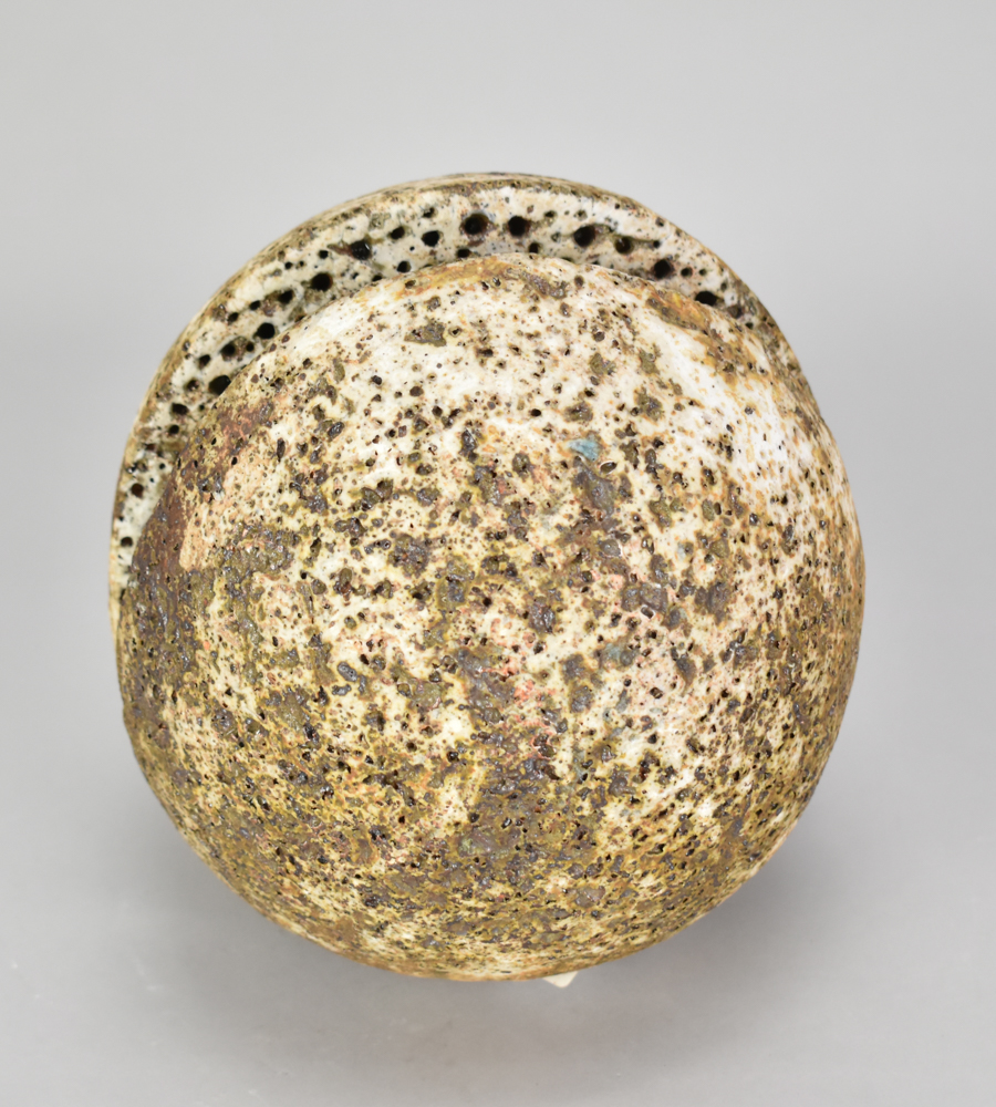 ALAN WALLWORK (1931-2019); a stoneware split sphere with turquoise glaze highlights, incised AW - Image 2 of 4
