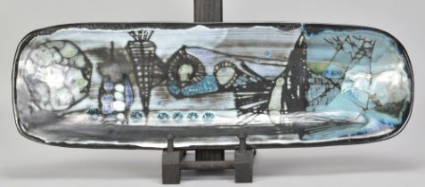 ANN WYNN REEVES (1929-2017); a long tin glazed earthenware tray, length 45.5cm. (D) Provenance: