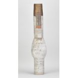 ROBIN WELCH (1936-2019); a tall stoneware bottle form covered in grey glaze with bronze top