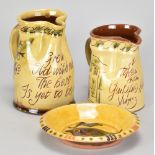 MARY WONDRAUSCH (1923-2016); a slipware jug inscribed 'Grow old with me. The best is yet to be',