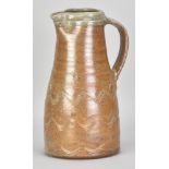 JIM MALONE (born 1946); a large salt glazed pitcher with grey ash glaze top and incised
