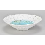 PETER WILLS (born 1955); a grogged porcelain bowl with turquoise glaze to the well, incised