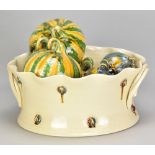 KEVIN DE CHOISY (1954-2020); a large earthenware crown with wavy rim covered in cream glaze with