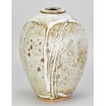 MARK GRIFFITHS (born 1956); a square stoneware bottle covered in white glaze over iron slip with