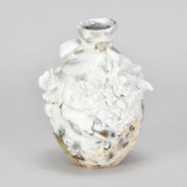 AKIKO HIRAI (born 1970); a stoneware sake bottle with highly textured surface covered in porcelain