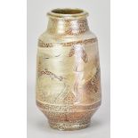 PHIL ROGERS (1951-2020); a salt glazed vase with wax resist decoration and incised fish, impressed