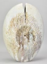 ALAN WALLWORK (1931-2019); a large stoneware split pebble form with radiating impressed decoration