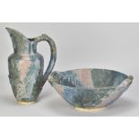 SARAH MIDGLEY; a stoneware jug and bowl set covered in polychrome glaze with applied decoration,