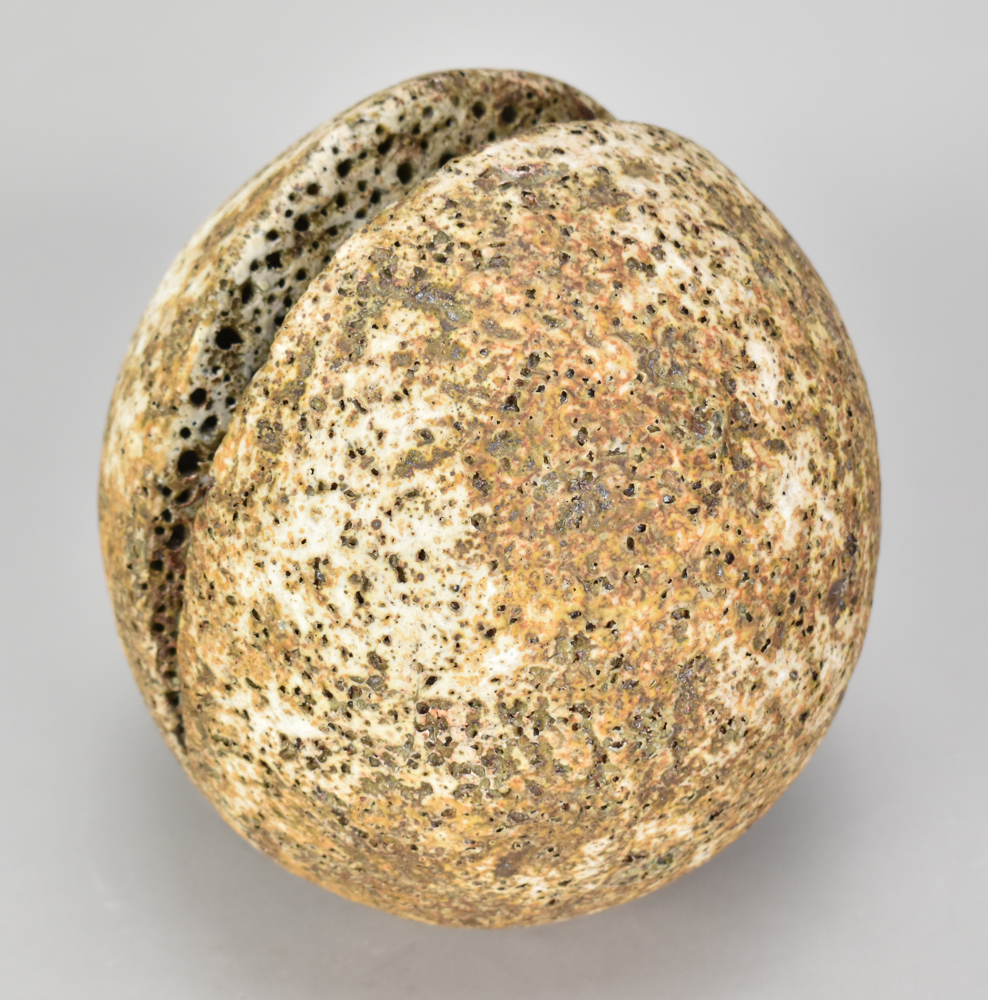 ALAN WALLWORK (1931-2019); a stoneware split sphere with turquoise glaze highlights, incised AW - Image 3 of 4