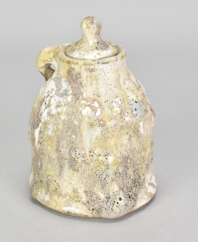 AKI MORIUCHI (born 1947); a stoneware lugged vessel and cover with heavily textured surface, - Image 2 of 3