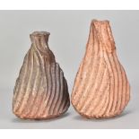 KATERINA EVANGELIDOU (born 1960); a wood fired stoneware twisted and ribbed bottle form covered in