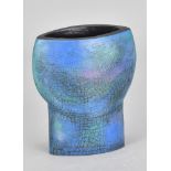LORETTA BRAGANZA; a stoneware element vessel covered in turquoise crackle glaze, painted
