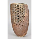 ALAN WALLWORK (1931-2019); a stoneware wedge form with piercings picked out in turquoise glaze,
