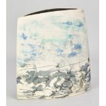 PETER CLOUGH (born 1944); 'Grey Walls', a grogged porcelain blade decorated with a landscape,